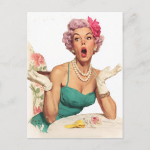 Überraschte Retro-Glamour-Lady Postkarte