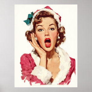 Überraschte Retro-Weihnachts-Pin-Up Poster