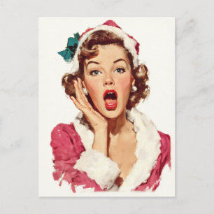 Überraschte Retro-Weihnachts-Pin-Up Postkarte