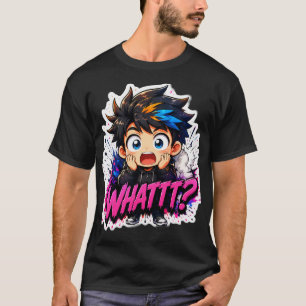 Überraschter Anime Chibi Junge "WAS?!" - Farbige P T-Shirt