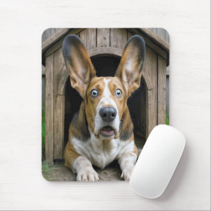 Überraschter Basset Hound in einem Hundehaus Mousepad