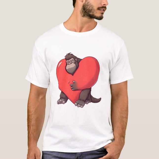 Überraschter Gorilla mit riesigem Herzen T-Shirt (Vorderseite)