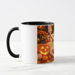 Überraschter Hund Frohes Halloween Schwarze Kombit Tasse