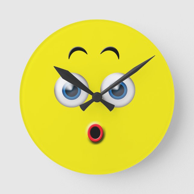 Überraschtes Emoji Runde Wanduhr (Vorderseite)