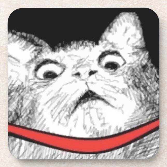 Überraschtes Katzen-Keuchen Meme - Set von 6 Getränkeuntersetzer (Vorderseite)