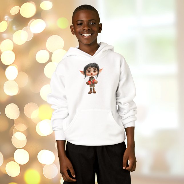 Überraschtes Weihnachtself-Mädchen Hoodie (Von Creator hochgeladen)