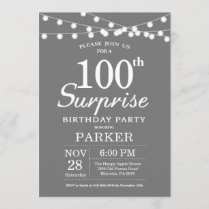 Überraschung 100. Geburtstag Einladung Grau und We