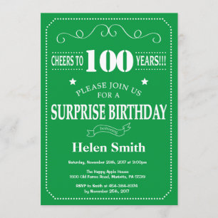 Überraschung 100. Geburtstag Einladung Grün und We