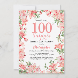 Überraschung 100. Geburtstag Pink Boho Botanische Einladung