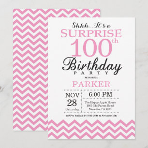 Überraschung 100. Geburtstag Pink Chevron Einladung
