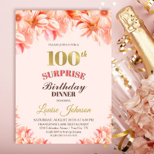 Überraschung 100. Geburtstag Pink Gold Floral Dinn Einladung