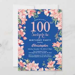 Überraschung 100. Geburtstag Rosa Blume Blauer Him Einladung