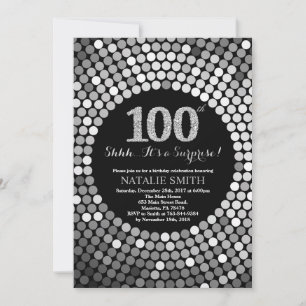 Überraschung 100. Geburtstag Schwarz und Silber Gl Einladung