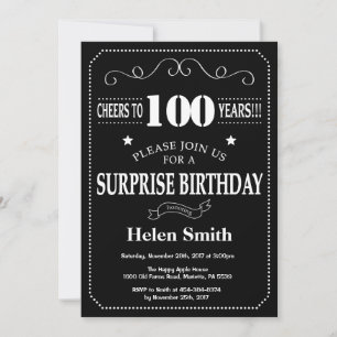 Überraschung 100. Geburtstag Schwarz-Weiß-Tafel Einladung