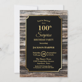 Überraschung 100. Geburtstagsparty Gold Frame Holz Einladung