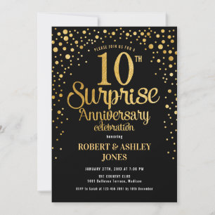 Überraschung 10. Hochzeitstag - Black & Gold Einladung