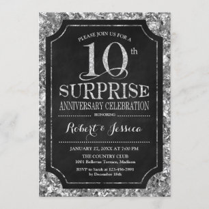 Überraschung 10. Hochzeitstag - Silber Schwarz Einladung