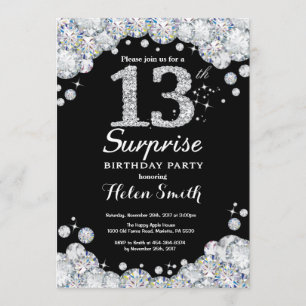 Überraschung 13. Geburtstag Einladung Silver Diamo