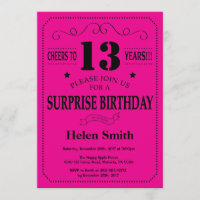 Überraschung 13. Geburtstag Schwarz und Hot Pink