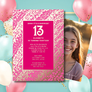 Überraschung 13. Geburtstagsfeier Hot Pink Preppy Folieneinladung
