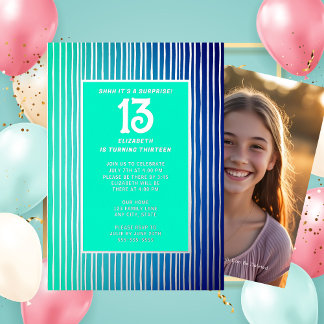 Überraschung 13. Geburtstagsparty Bright Blue Girl Folieneinladung