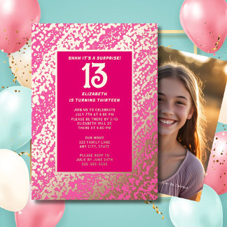 Überraschung 13. Geburtstagsparty Hot Pink Preppy Folieneinladung