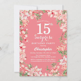 Überraschung 15. Geburtstag Pink Boho Botanische F Einladung