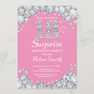 Überraschung 18. Geburtstag Pink und Silver Diamon Einladung