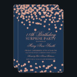Überraschung 18. Geburtstag Rose Gold Navy Glitzer Einladung<br><div class="desc">Elegante Überraschung 18. Geburtstagsparty Einladung Design mit Rose Gold Navy Blue Glitzer Confetti Motiv,  individuelle Name und Datum und zusätzliche Text. Einfach zu bedienen und einfach zu personalisieren.</div>