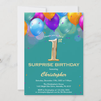 Überraschung 1. Geburtstag Aquamarine und Goldene  Einladung