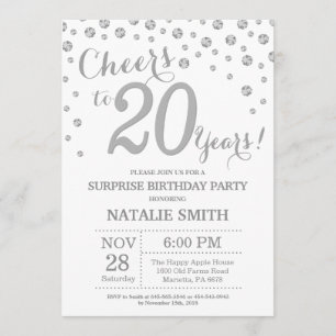 Überraschung 20. Geburtstag Silver Glitzer Diamond Einladung
