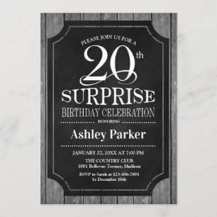 Überraschung 20. Geburtstagsparty - Chalkboard Whi Einladung