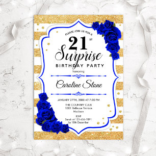 Überraschung 21. Geburtstag - Gold White Royal Blu Einladung