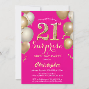Überraschung 21. Geburtstag Hot Pink und Gold Ball Einladung