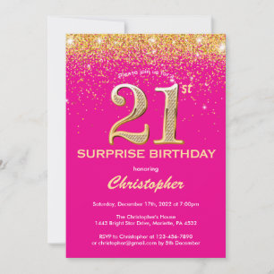 Überraschung 21. Geburtstag Hot Pink und Gold Glit Einladung