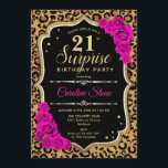 Überraschung 21. Geburtstag - Leopard Black Gold P Einladung<br><div class="desc">Überraschung 21. Geburtstag Einladung. Weiblich schwarzes,  heißrosa Design mit Imitaten Glitzer Gold. Features Tier Leopard Geparden Geparden,  Fuchsia Rose,  Skript-Schriftart und Konfetti. Ideal für eine elegante Geburtstagsfeier. Kann personalisiert sein,  jedes Alter zu zeigen. Nachricht,  wenn Sie weitere Anpassungen benötigen.</div>