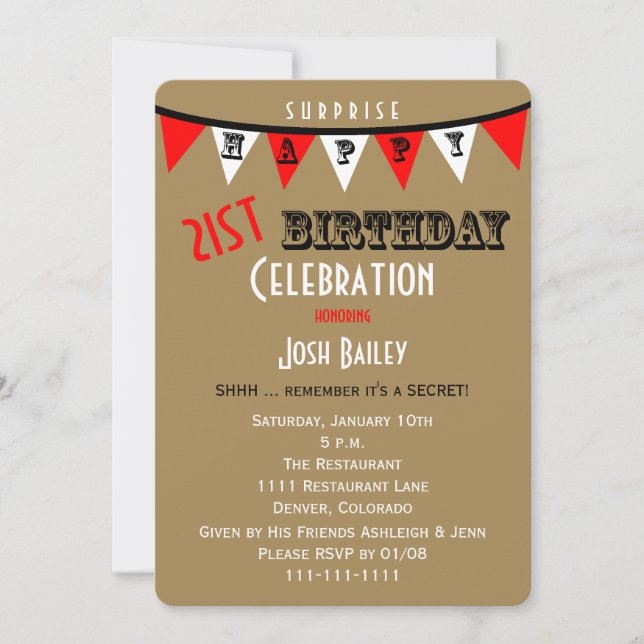 Überraschung 21. Geburtstag Party Einladungen jage (Vorderseite)