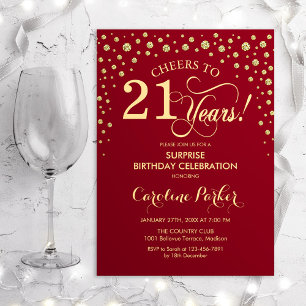Überraschung 21. Geburtstag Party - Rotes Gold Einladung