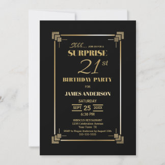 Überraschung 21. Geburtstag Schwarz und Gold Party Einladung
