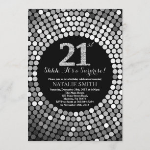 Überraschung 21. Geburtstag Schwarz und Silber Gli Einladung