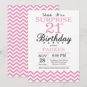 Überraschung 21. Geburtstagseinladung Pink Chevron Einladung