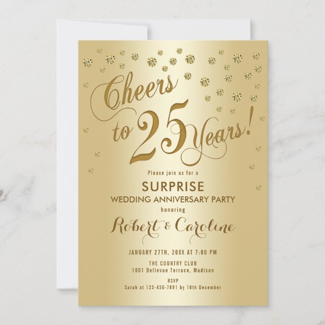 Überraschung 25. Hochzeitstag - Gold Einladung (Vorderseite)