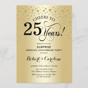 Überraschung 25 Jahre Jubiläumsfeier - Gold Black Einladung