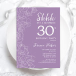 Überraschung 30. Geburtstag - Blumenkohl Lila Einladung<br><div class="desc">Lila Überraschung am 30. Geburtstag Einladung. Minimalistisches modernes feminines Design mit botanischen Akzenten und Typografie-Script-Schriftart. Einfache florale Einladungskarte perfekt für eine stilvolle weibliche Überraschung am Tag.</div>