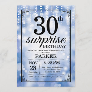 Überraschung 30. Geburtstag Einladung Blauer Glitz