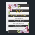 Überraschung 30. Geburtstag Einladung Frauen Blume<br><div class="desc">Überraschung 30. Geburtstag Einladung für Frauen. Black and Gold Geburtstagsparty einladen. Gold Glitzer. Lila Aquarellblüten Blume. Schwarze und weiße Streifen. Printable Digital. Für weitere Anpassungen klicken Sie bitte auf die Schaltfläche "Anpassen" und verwenden Sie unser Designwerkzeug,  um diese Vorlage zu ändern.</div>