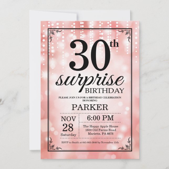 Überraschung 30. Geburtstag Einladung Pink Glitzer (Vorderseite)