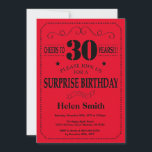 Überraschung 30. Geburtstag Einladung Schwarz und<br><div class="desc">Überraschung 30. Geburtstag Einladung Black und Red Typografie. Schwarzer und roter Hintergrund. Erwachsener Geburtstag. Männer oder Frauen zum Geburtstag. Kinder Junge oder Mädchen Lady Teenage Teenage Bday Einladen. 13. 15. 16. 18. 20. 21. 30. 40. 50. 60. 70. 80. 90. 100. Jedes Alter. Für weitere Anpassungen klicken Sie bitte auf...</div>