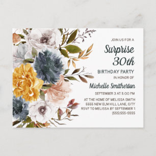Überraschung 30. Geburtstag Gelb Navy Blau Floral Postkarte