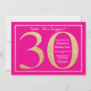 Überraschung 30. Geburtstag Hot Pink und Gold Glit Einladung